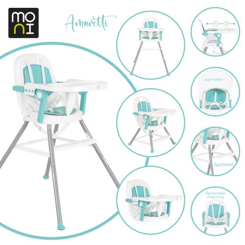 MONI Amaretti 3in1 etetőszék menta - összecsukható etetőszék, kisszék vagy székmagasító