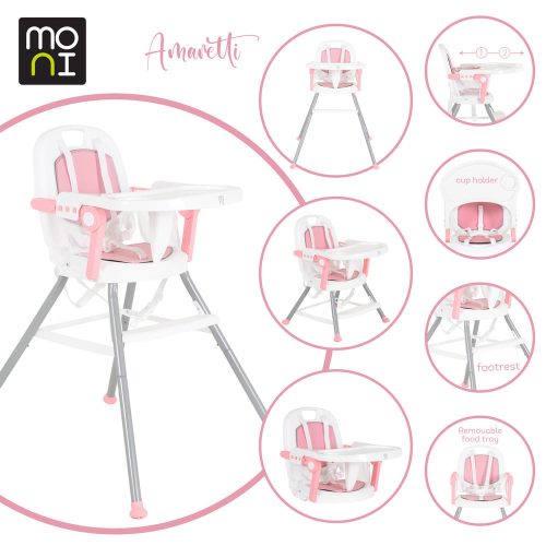 MONI Amaretti 3in1 etetőszék pink- összecsukható etetőszék, kisszék vagy székmagasító